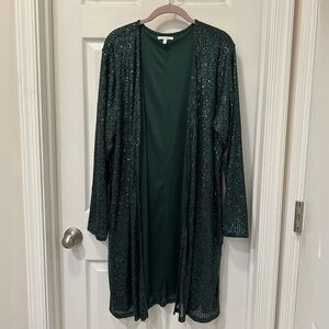 Plus Size Green Sequin Duster Cardigan
